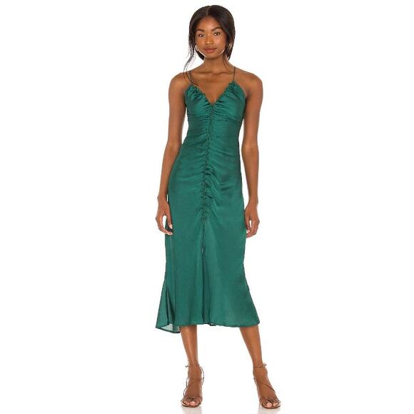 Free People Nothing Better Ruched Midi Dress Slip Shoulder Straps Size S - Picture 1 of 12